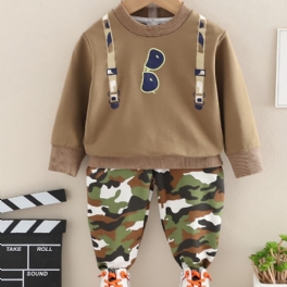 2st Bebis Strap Solglasögon Print Pullover Rundhalsad Långärmad Sweatshirt & Camouflage Byx Set För Pojkar