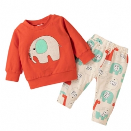 2st Cartoon Patched Elephant Print Bebis Pojkar Set