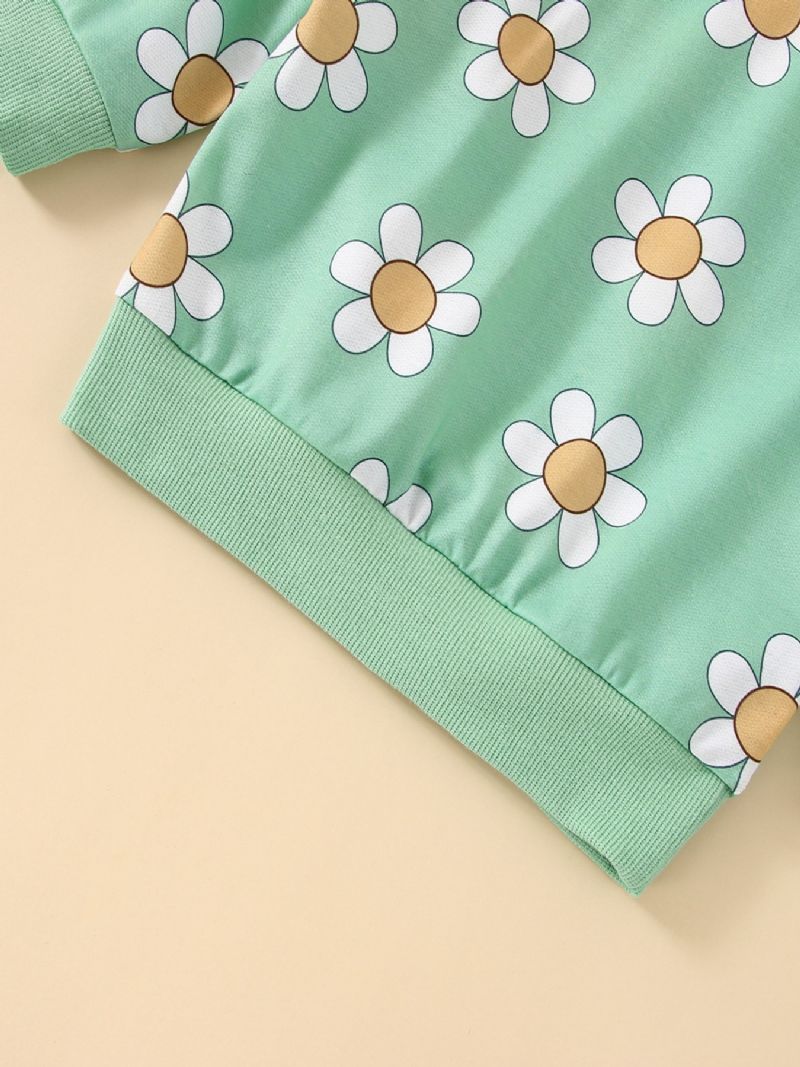 2st Flickhöstkläder Långärmad Tröja Med Blommönster Topp & Byxor Outfit