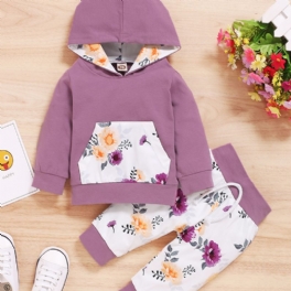 2st Flickor Blommig Hooded Pocket Långärmad Sweatshirt Set