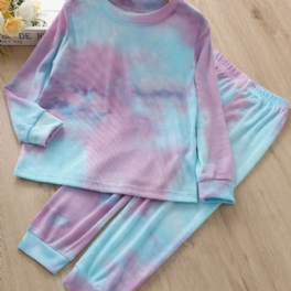 2st Flickor Casual Tie Dye Långärmad Rundhalsad Toppar & Byxor Set Barnkläder