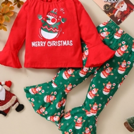 2st Flickor Christmas Snowman Top & Flared Byx Set Winter Sets