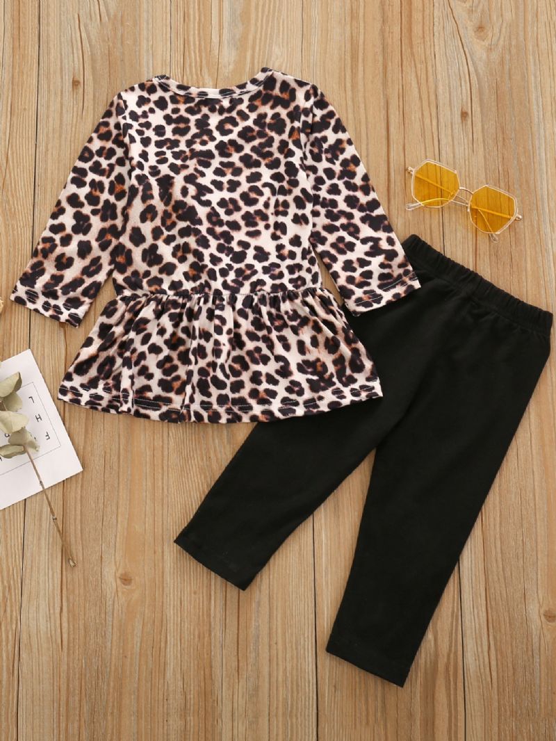 2st Flickor Jul Leopard Print Långärmad Topp & Byxor Set