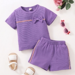 2st Flickor Kortärmad Rosett Lila T-shirt & Shorts Set