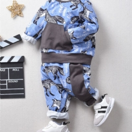 2st Höst Vinter Flickor Snow Fox Print Sweatshirt Suit Set