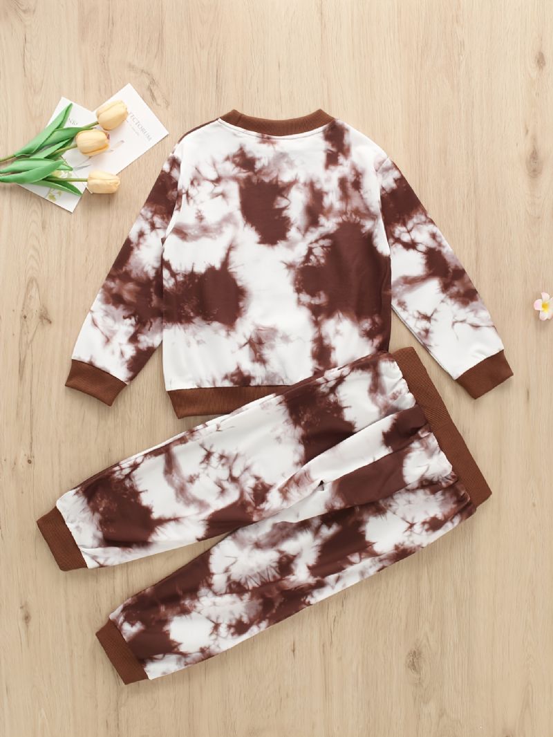 2st Höst Vinter Pojkar Tie Dye Print Crew Neck Långärmad Sweatshirt Byxa Set