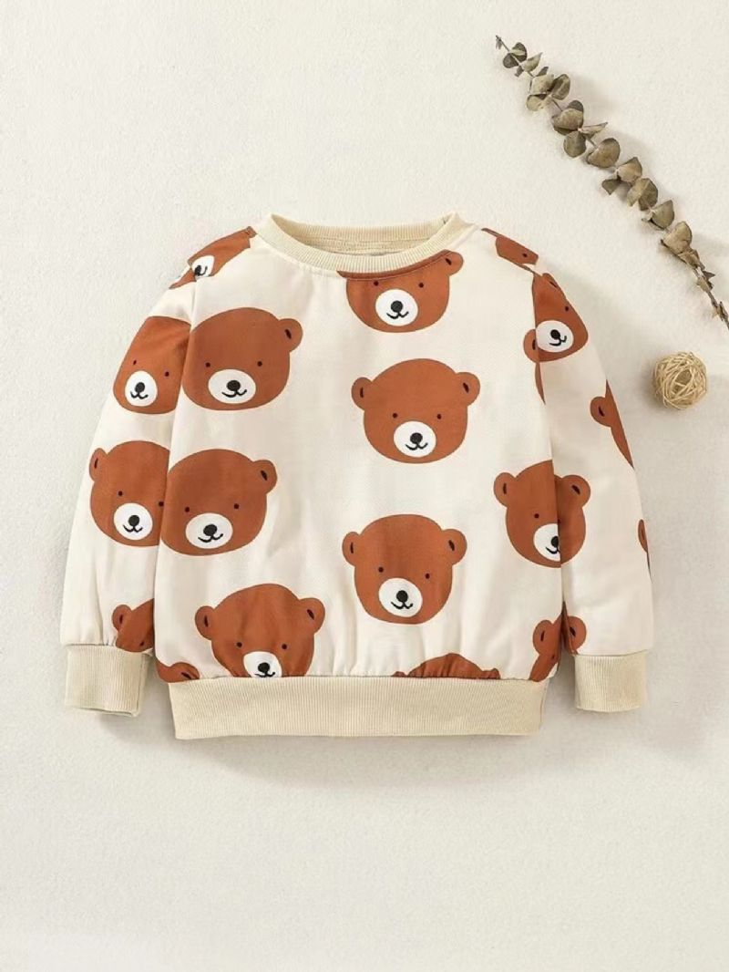 2st Pojkar Bear Cartoon Print Casual Sweatshirt & Byxa Set