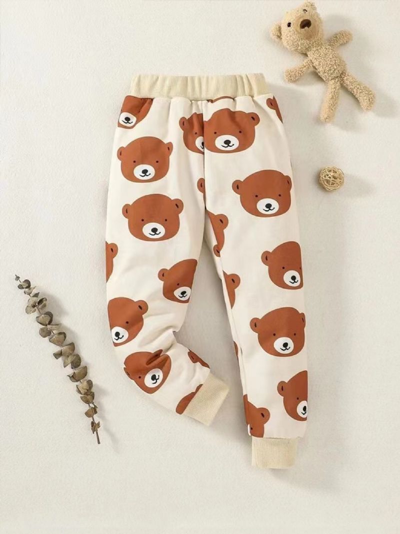 2st Pojkar Bear Cartoon Print Casual Sweatshirt & Byxa Set