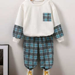 2st Pojkar Blue Gingham Sweatshirt Set