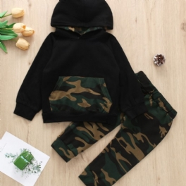 2st Pojkar Casual Camo Print Hooded Långärmad Byxa Set