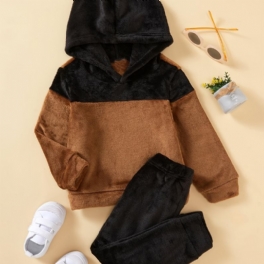 2st Pojkar Casual Fleece Fluffy Set Söta Långärmade Huvtröjor & Byxor För Vintern