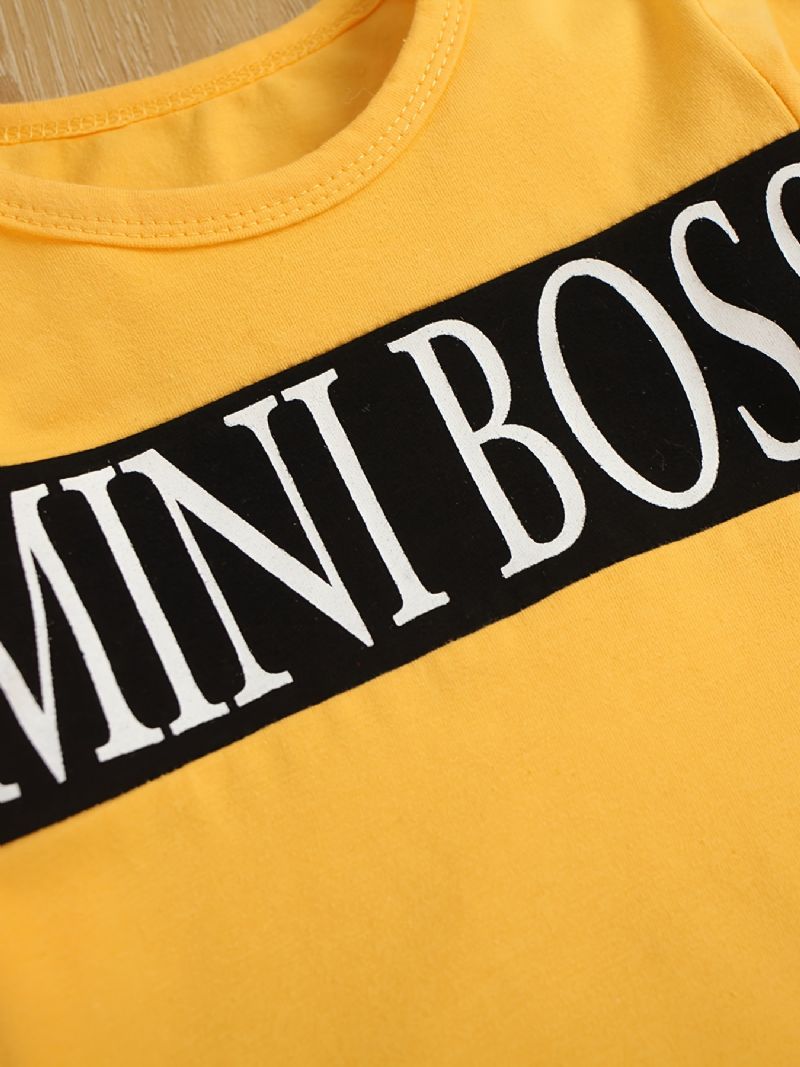 2st Pojkar Casual Set Med Mini Boss Print Active Pullover Sweatshirt & Ripped Sweatpants För Vinter