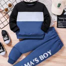 2st Pojkar Causal Active Set Med Color Block Pullover Sweatshirt & Letter Print Sweatpants För Vinter