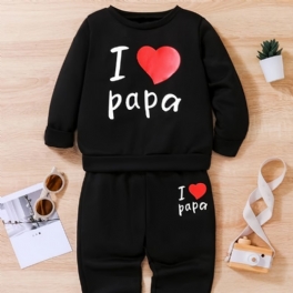 2st Pojkar Causal Active Set Med I Love Papa Print Pullover Sweatshirt & Sweatpants För Vinter
