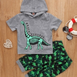 2st Pojkar Dinosaur Print Hooded Short Sleeve Set