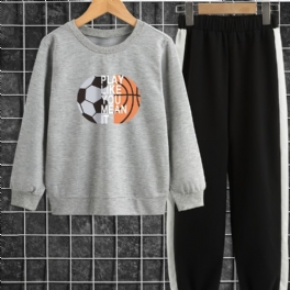 2st Pojkar Fotboll Basket Print Långärmad Topp & Resår I Midja Träningsbyxor Set Barnkläder
