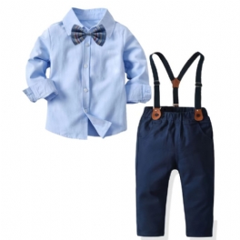 2st Pojkar Gentleman Fluga Sky Blue Shirt & Overall Set