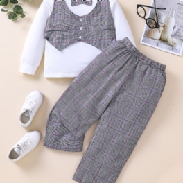 2st Pojkar Gingham Bow Sleeve Topp & Byxor Set