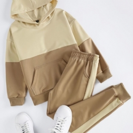 2st Pojkar Hooded Colorblock Långärmad Sweatshirt & Byxa Set