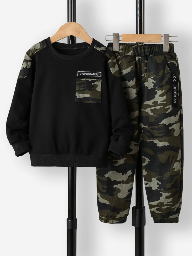 2st Pojkar Rundhalsad Långärmad Camo Sweatsuit Set