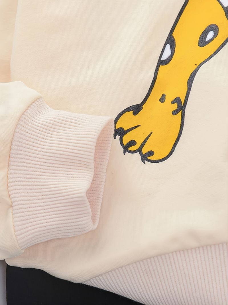 2st Pojkar Thermal Leopard Pullover Sweatshirt & Träningsbyxor Casual Cartoon Långärmad Set För Vinter Krämvit