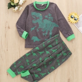 2st Pojkkläder Gröna Dinosaur Print Långärmad Casual Set