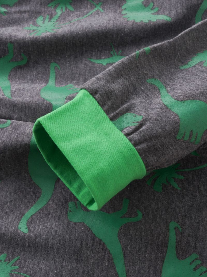 2st Pojkkläder Gröna Dinosaur Print Långärmad Casual Set