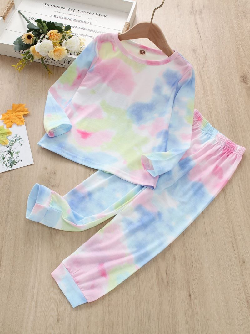 2st Småbarn Flickor Casual Rosa Tie Dye Print Långärmade Byxor