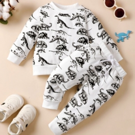 2st Småbarn Pojkar Dinosaur Print Crew Neck Sweatshirt & Dragsko Byxor Set