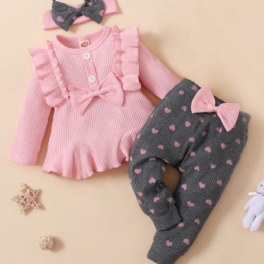 3st Bebis Flickor Sweet Ruffle Sweater Leggings & Bow Pannband Set