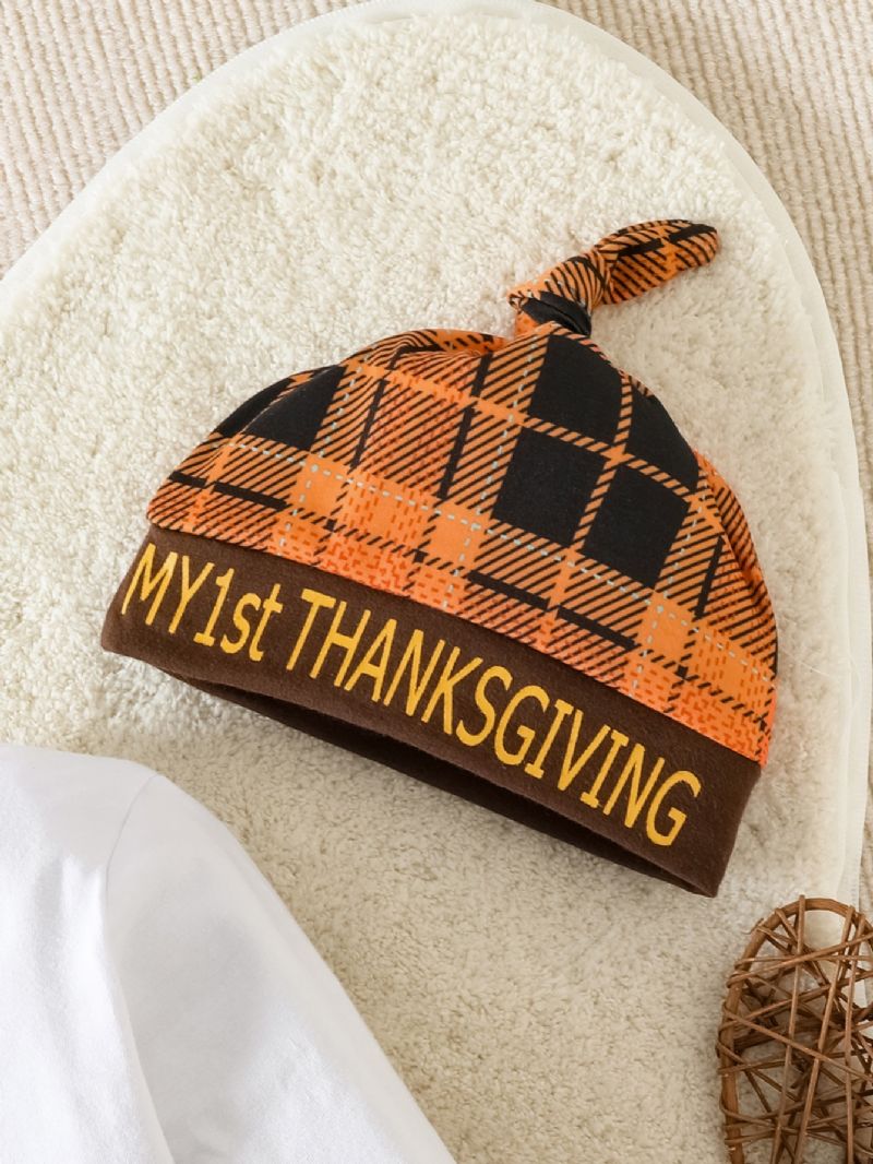 3st Bebis Pojkar Långärmad Thanksgiving Romper Plädbyxor Med Hatt