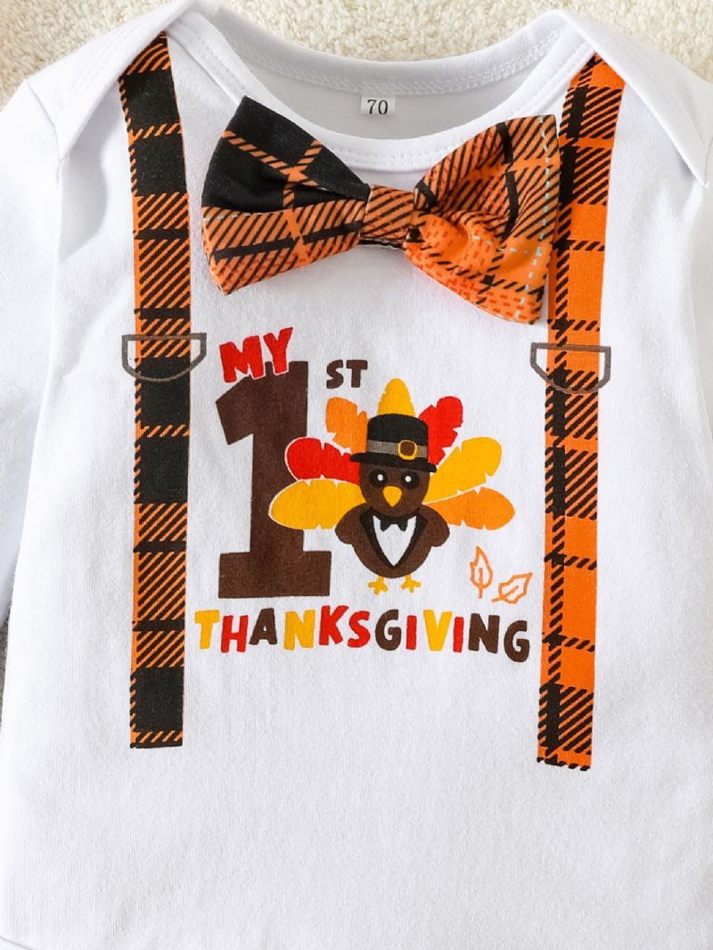 3st Bebis Pojkar Långärmad Thanksgiving Romper Plädbyxor Med Hatt