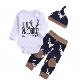 3st Bebis Pojkar Romper Långärmad Älgtryck Bodysuits & Byxor & Hatt Outfit Set