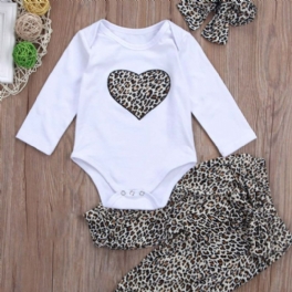 3st Flickor Leopard Print Heart Romper & Byxor Med Pannband