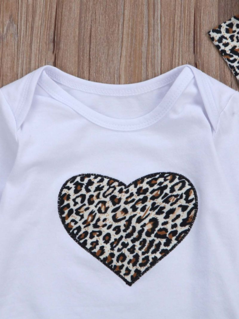 3st Flickor Leopard Print Heart Romper & Byxor Med Pannband