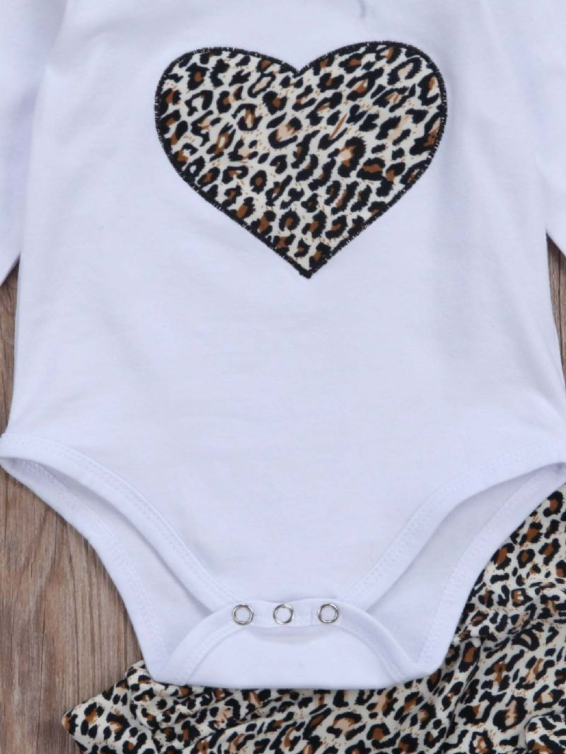 3st Flickor Leopard Print Heart Romper & Byxor Med Pannband