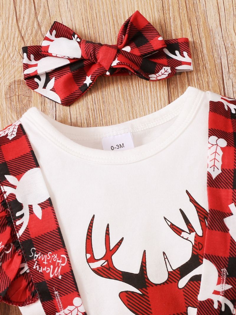 3st Långärmad Onesie Suspender Kjol & Pannband Set Christmas Deer Print