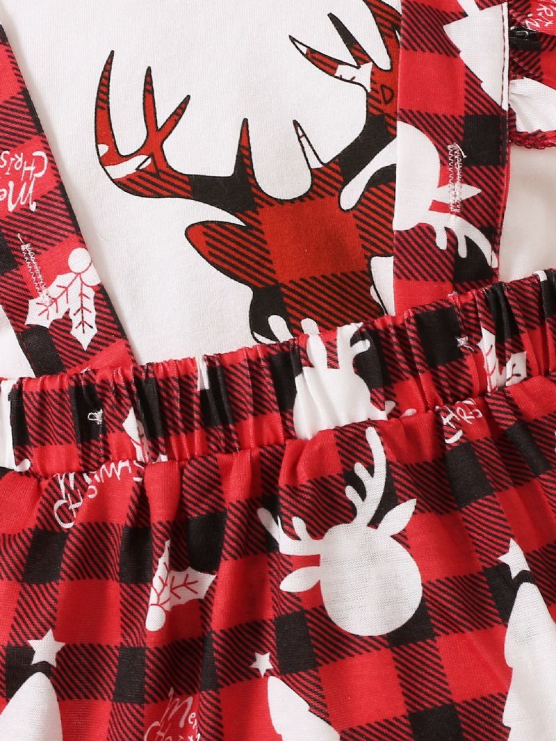 3st Långärmad Onesie Suspender Kjol & Pannband Set Christmas Deer Print
