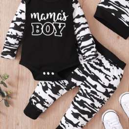 3st Pojkar Mama's Bokstavstryck Långärmad Onesie Romper Topp Elastiska Midjebyxor Med Hattset Kläder