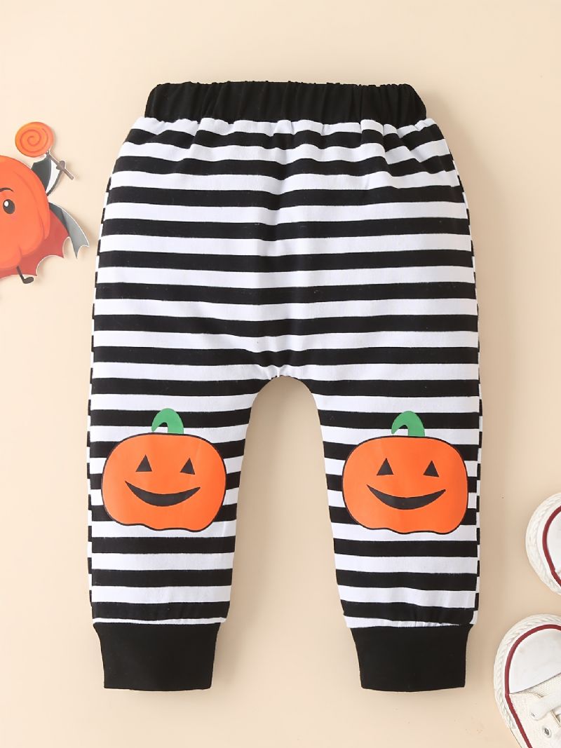 3st Spädbarn Bebis Pumpa Print Långärmad Romper & Randiga Byxor & Hatt Set För Pojkar Flickor