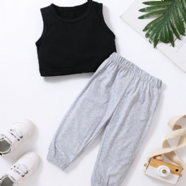 Ärmlöst Crop Linne För Tjejer + Casual Byx Set Barnkläder Outfits