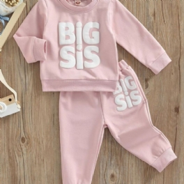 Barn Bebis Flickor Höst/vinter Big Sis Tryckt Sweatshirt & Jogger Sweatpants Set Rosa