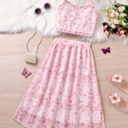 Barn Flickor Blommönster Camisole & Kjol Set Princess Dress Barnkläder