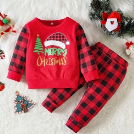 Barn Julgranstryck Röd Svart Rutig Sweatshirt Set