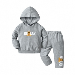 Barns Casual Sport Brevtryck Långärmad Hood Sweatshirt Byxuppsättning Höst Vinter