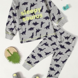 Bebis Casual Tecknad Dinosaur Tryckt Sweatshirt Byxor Set