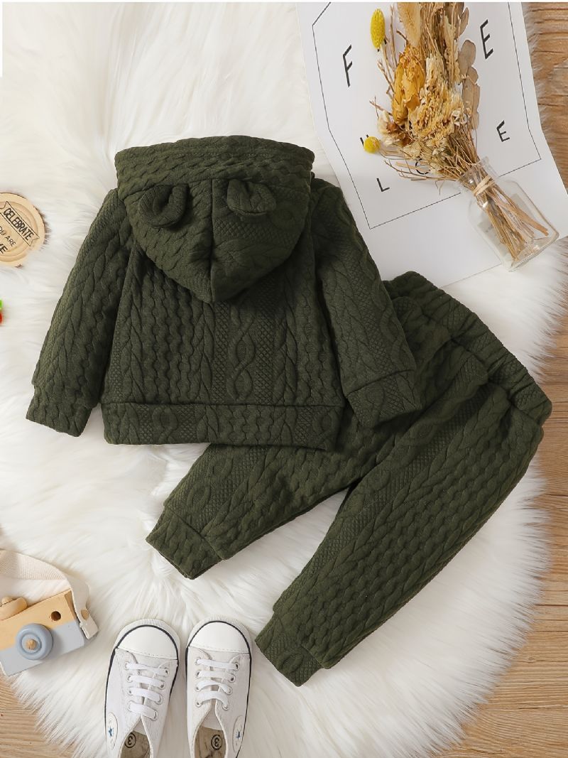 Bebis Enfärgade Långärmade Hoodies & Byxor Set Vinter Pojkar Flickor Barnkläder