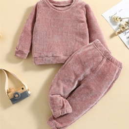 Bebis Flickkläder Chenille Träningsoverall Solid Långärmad Sweatshirt & Byxor