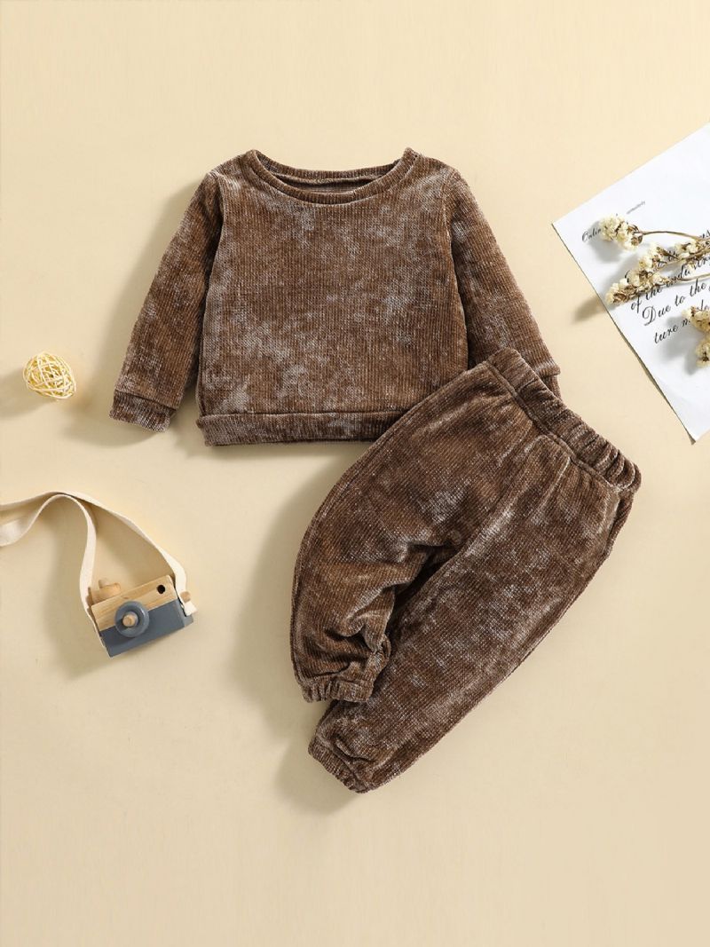 Bebis Flickkläder Chenille Träningsoverall Solid Långärmad Sweatshirt & Byxor