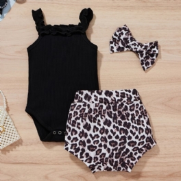 Bebis Flickor Ärmlös Byxa + Leopardtryck Nederdel + Pannband Set Bebiskläder